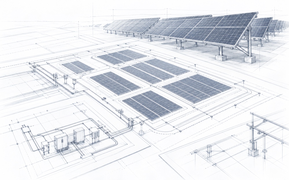 Conceptual renewable energy engineering illustration; not a photograph of the project